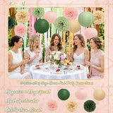 KAXIXI 15 Pcs Pink Sage Green Champagne Party Decorations - Hanging
