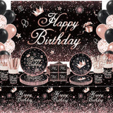211 PCS Black and Rose Gold Party Decoration Rose Gold & Black Party