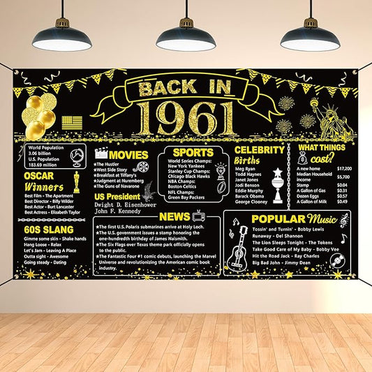 DARUNAXY 65th Birthday Black Gold Party Decoration, Back in 1961
