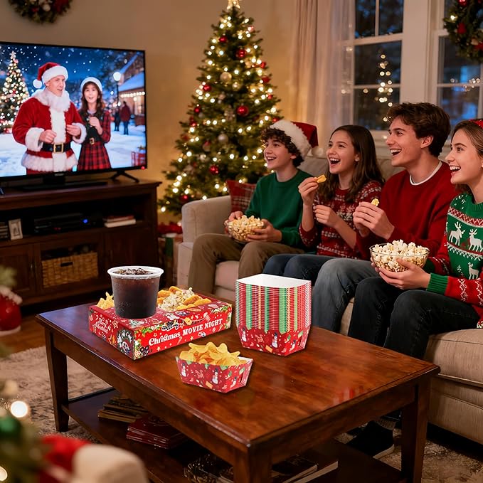 48 Pcs Christmas Party Supplies Movie Night Paper Snack Trays Xmas