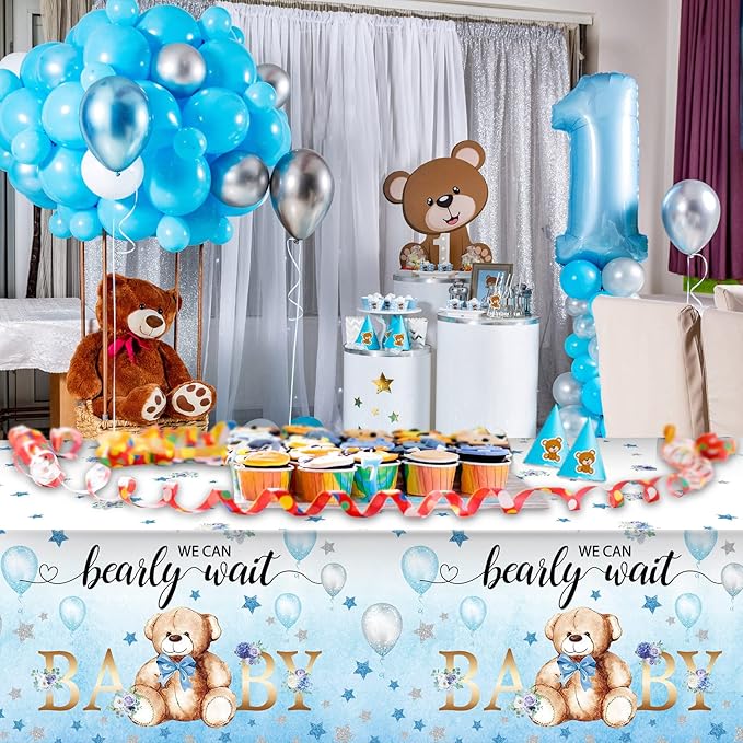 Tegeme 6 Pack Bear Baby Shower Tablecloth Plastic Bear Table Cover We