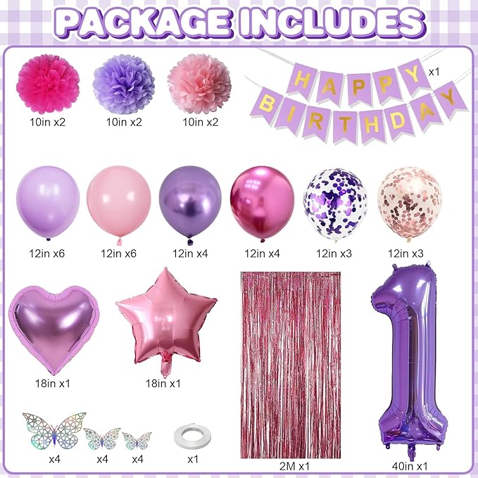 Pink Purple 1st Birthday Party Decorations for Girls Number 1