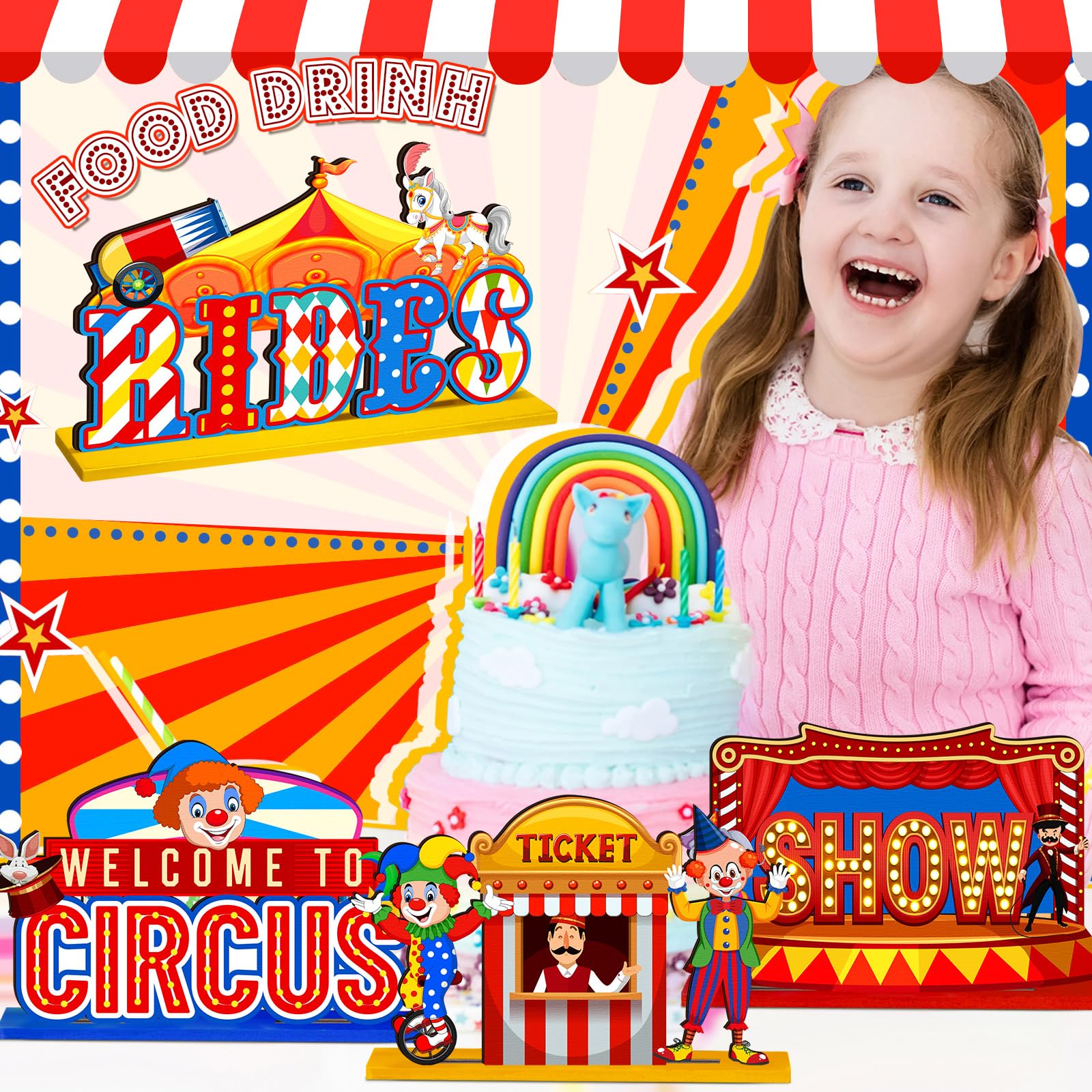 Quzzil 6 Pcs Circus Carnival Party Decorations Carnival Centerpieces