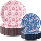 50 PCS Luau Tropical Birthday Party Plates 9Inch Pink Hibiscus 7Inch