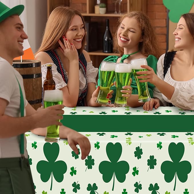 6 Pack St Patricks Day Tablecloth, 108" X 54" Disposable Shamrock