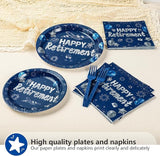 96Pcs Happy Retirement Party Supplies Blue and Silver Plates and