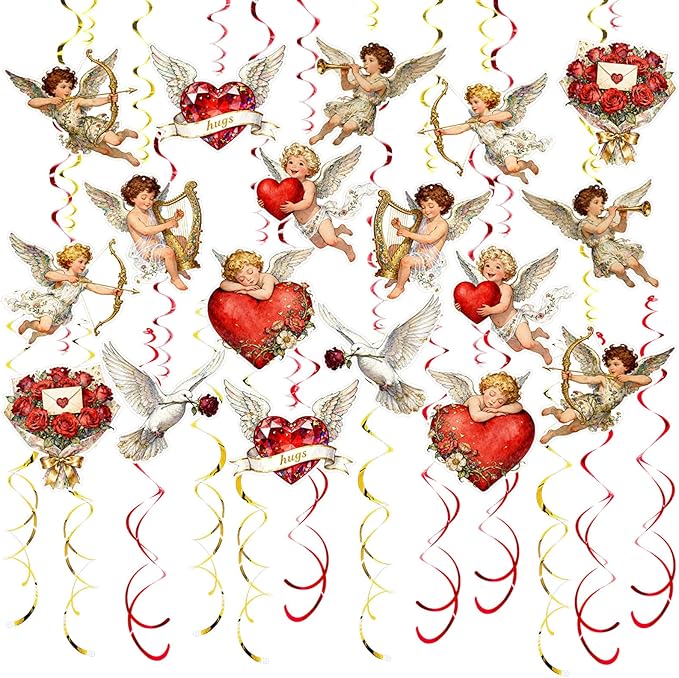 Valentine's Cupid Party Streamers 48 PCS Romantic Hanging Swirl
