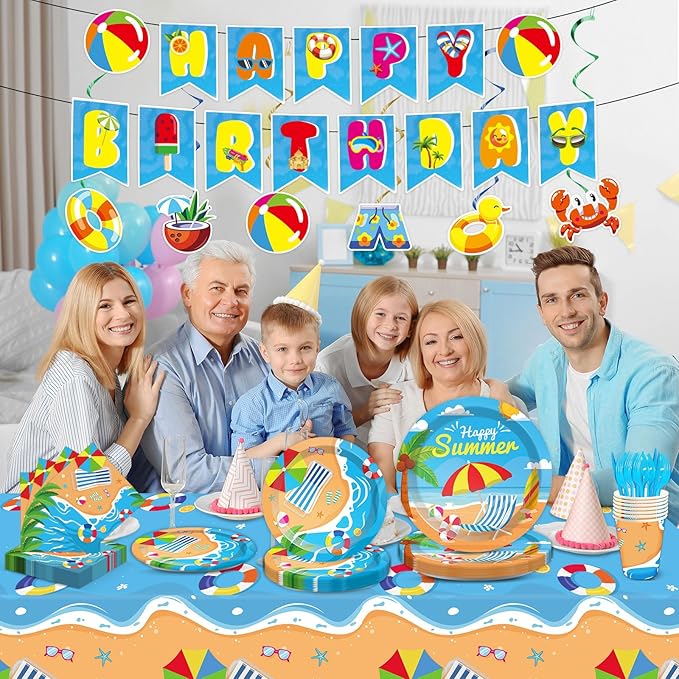 184 Pcs Beach Party Supplies Plates Napkins Set Includes Summer