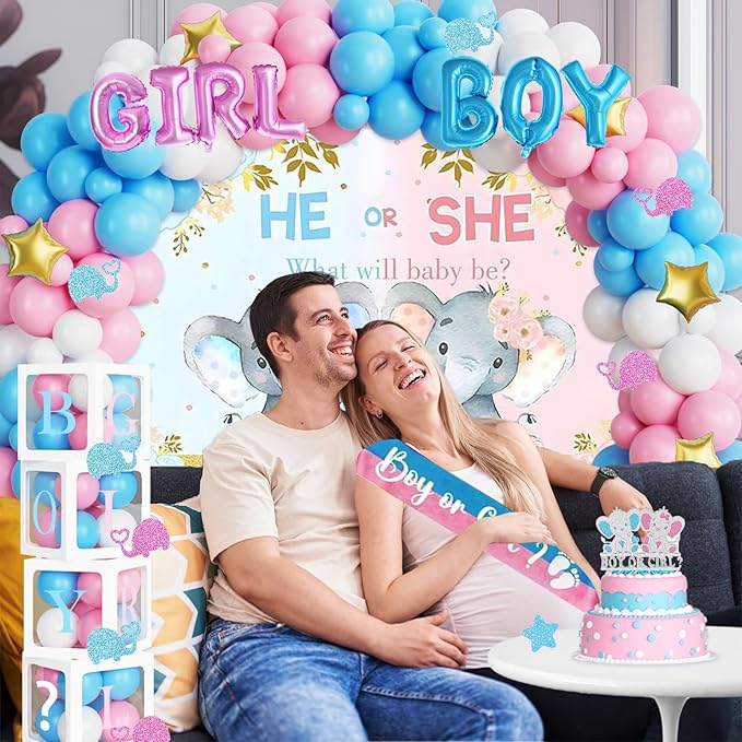 172 PCs Elephant Gender Reveal Decorations Hombae Boy or Girl Gender