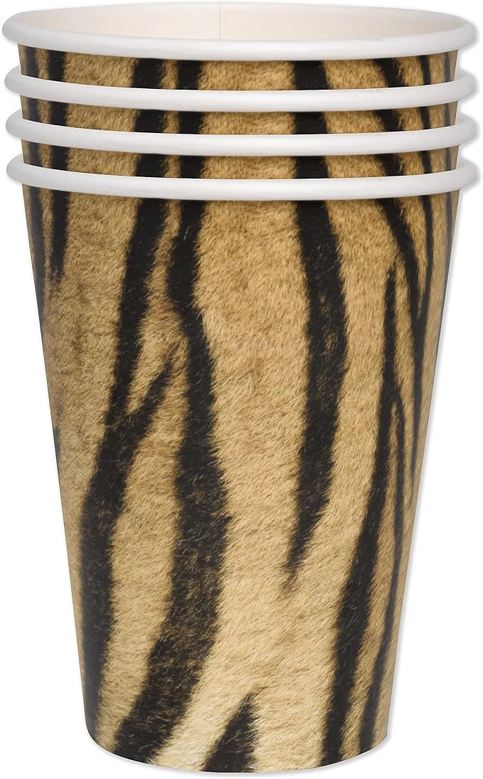 24 Jungle Safari Tiger Cups 12oz Heavyweight Paper Cups with Big Cat