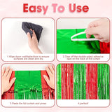 Voircoloria 3 Pack 3.3x8.2 Feet Red and Green Foil Fringe Backdrop