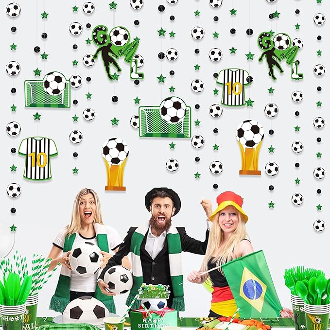 Soccer Party Decorations Black Green Circle Dot Star Soccer Sport