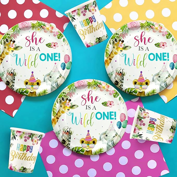 Wild One Birthday Decorations for Girl Tableware Jungle Safari