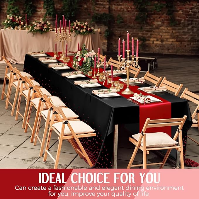 Breling 16 Pack Black and Red Disposable Plastic Tablecloths and