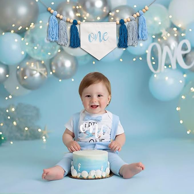Blue One Tassel High Chair Banner First Birthday Party Decoration