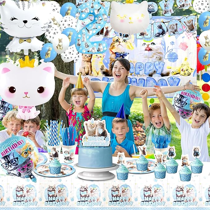 142Pcs Cat Birthday Decorations Cat 2nd Birthday Party Supplies Cat