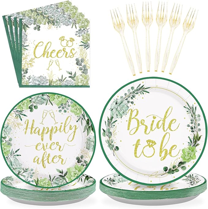 96Pcs Bridal Shower Party Supplies Sage Green Bride to Be Plates and
