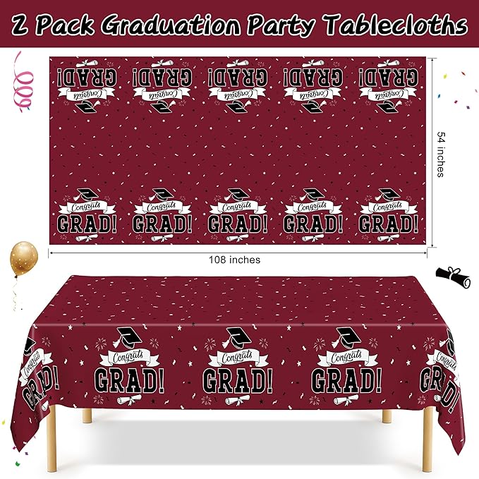 QZYL 2 PCS Graduation Decorations 2026, 108" X 54" Maroon Graduation