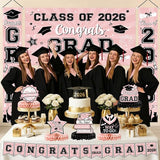 Pink Graduation Decorations 2026 Congrats Grad Banner & Backdrop