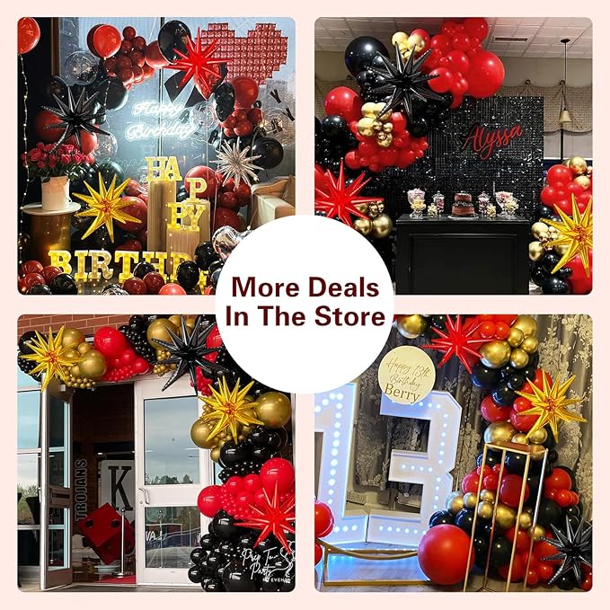 LOOLEY 137Pcs Red Black Gold Balloons Garland Arch Kit with Stars - 5