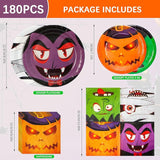 180 Pcs Halloween Paper Plates and Napkins Set 4 Design Pumpkin