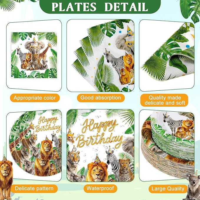 452 Pcs Safari Birthday Party Decorations for 50 Guests Jungle