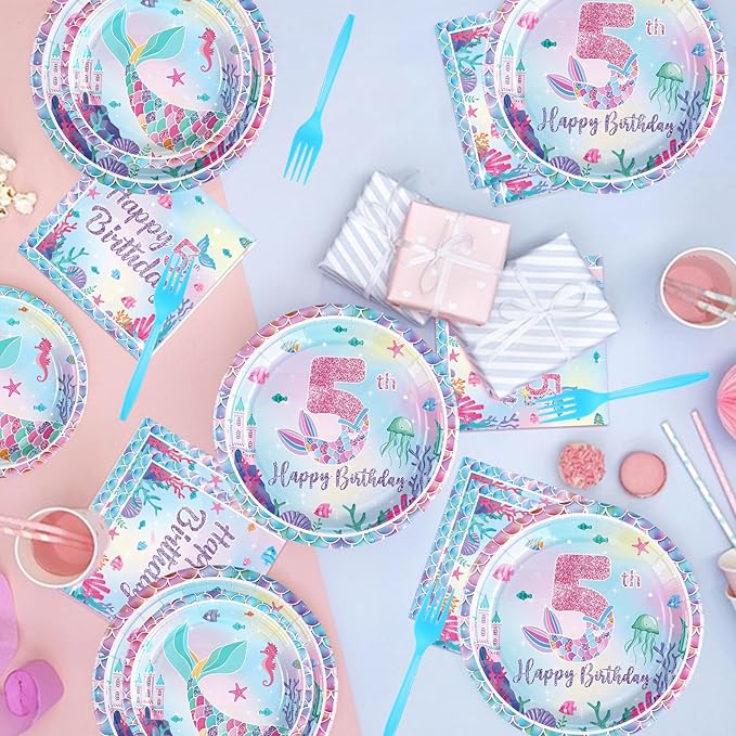 96Pcs Mermaid 5th Birthday Party Decorations Dive Into Five Party