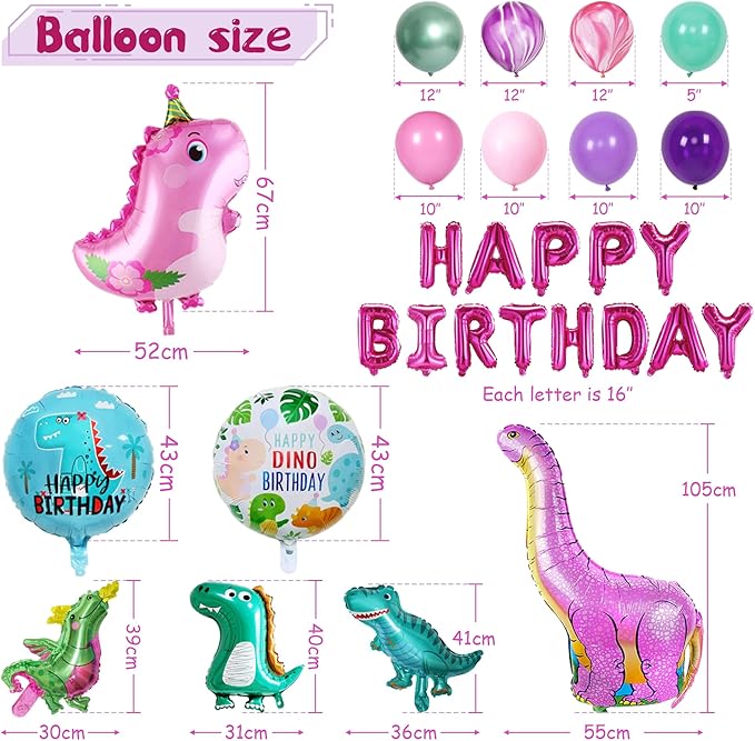 Party Spot! 150 pcs Dinosaur Birthday Party Supplies For Girls