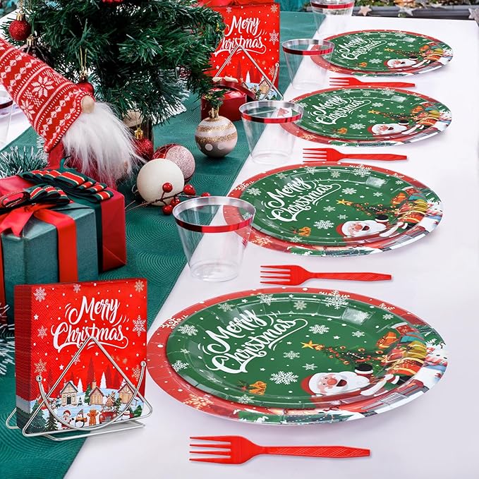 100 Pcs Christmas Tableware Party Supplies Disposable Merry