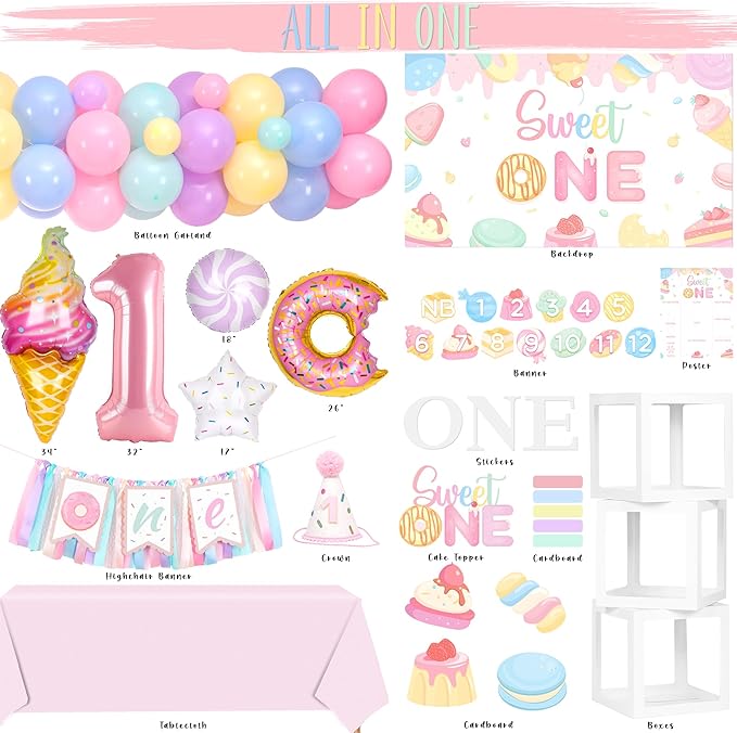 1st Birthday Decorations for Girl 150 Pcs Sweet One Birthday Party