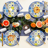 50PCS Capri Lemon Party Supplies 7"Capri Lemon Paper Plates Blue Tiles
