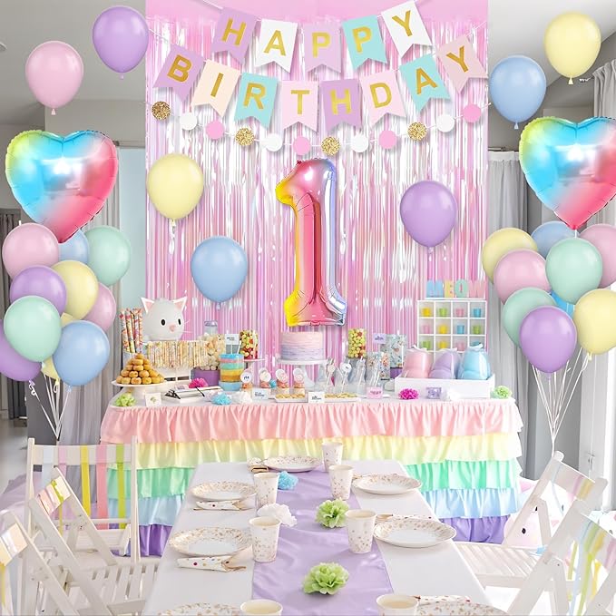 1st Birthday Decorations Rainbow Gradient Number 1 Balloon Pastel