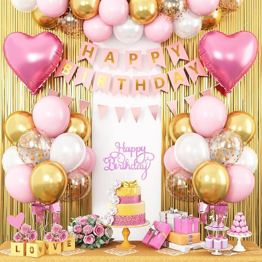 Pink Gold Birthday Decorations for Girls Happy Birthday Decorations