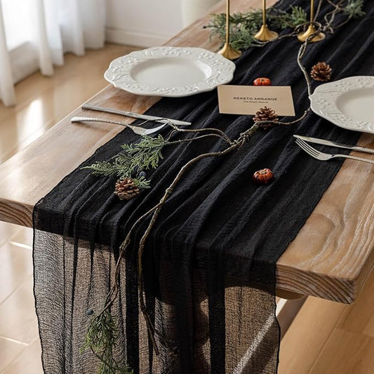 Keketoarrange 3pcs Halloween Table Runner Black Cheesecloth Gauze