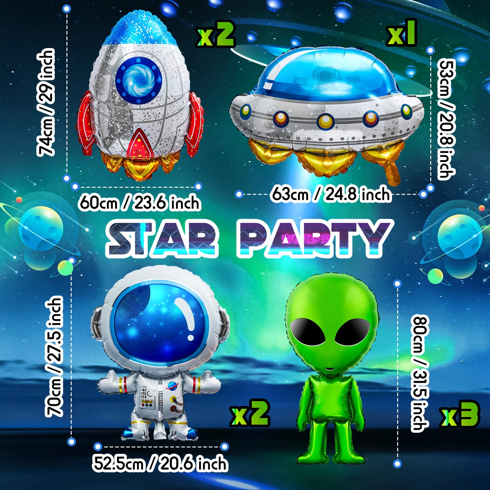 8 Pcs 31.5 Inch Inflatable Alien Balloons Alien Party