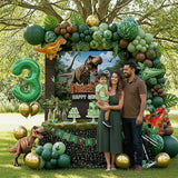 Dinosaur Birthday Decorations include Hunter Green Brown Gold