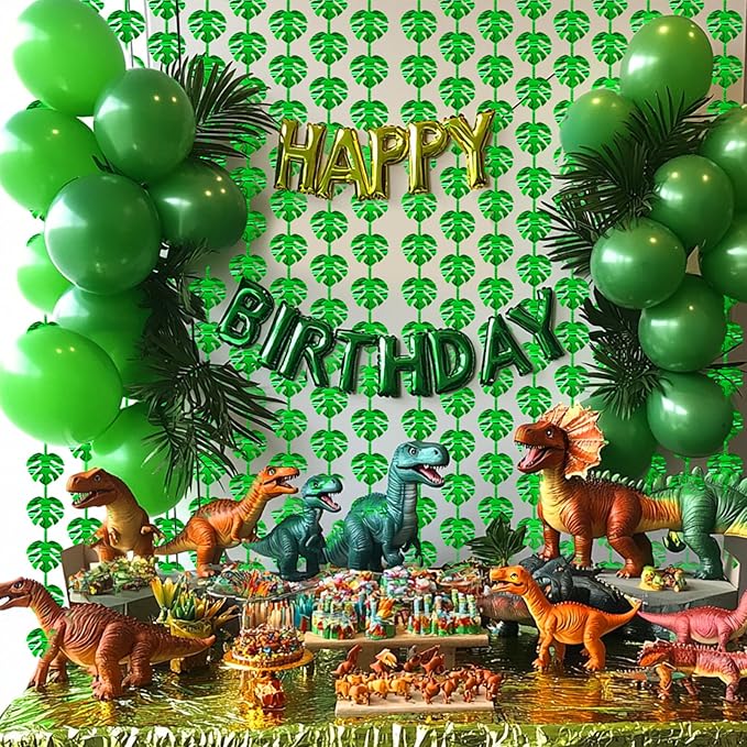 2 Packs Jungle Leaf Foil Fringe Curtain, Green Glitter Tropical Palm