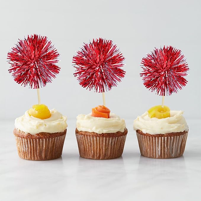 Gyufise 30Pcs Foil Firework Cupcake Toppers Sparkle Tinsel Cake #16