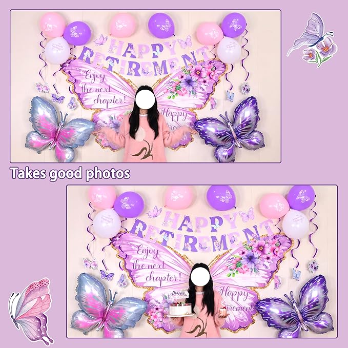 Butterfly Retirement Decorations Purple Happy Retirement Banner