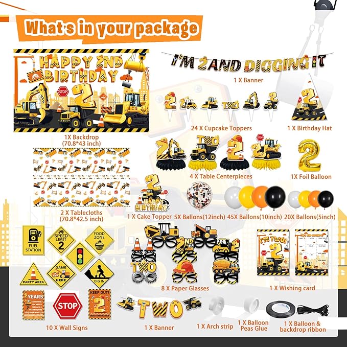 Construction Party Decorations for 2 Year Old Boy 128Pcs Truck