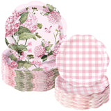Mumufy 100 Pack Hydrangea Paper Plates 9" & 7" Disposable Checkered