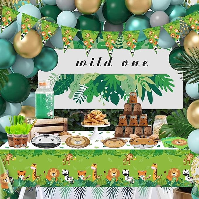 162Pcs Jungle Party Supplies Include Animal Shape Plates Jungle