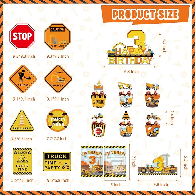 Construction Birthday Party Supplies for 3 Year Old Boy 139 Pcs Dump