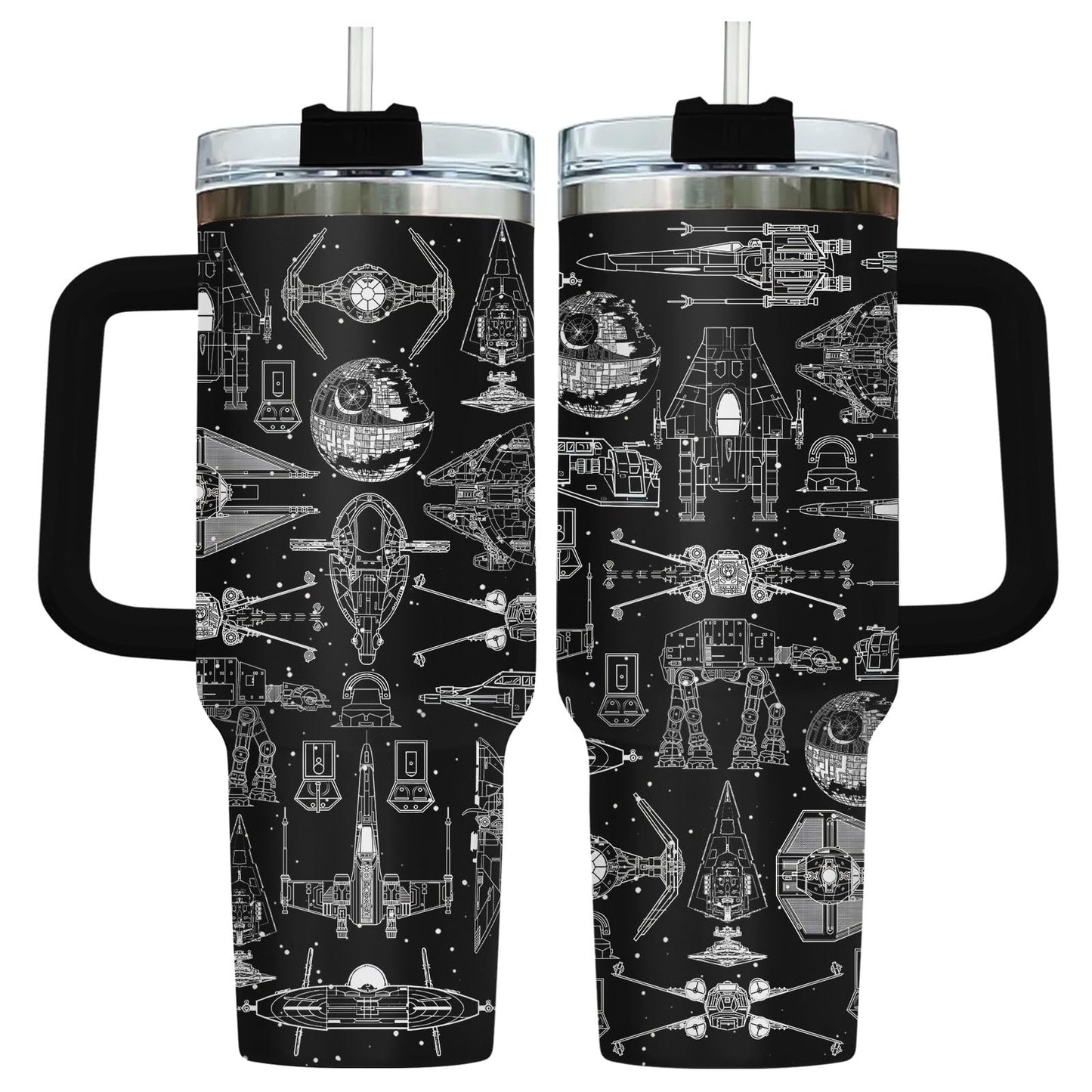 34HD Galaxy Spaceship Tumbler 40oz with Handle and Straw - Sci-Fi Star