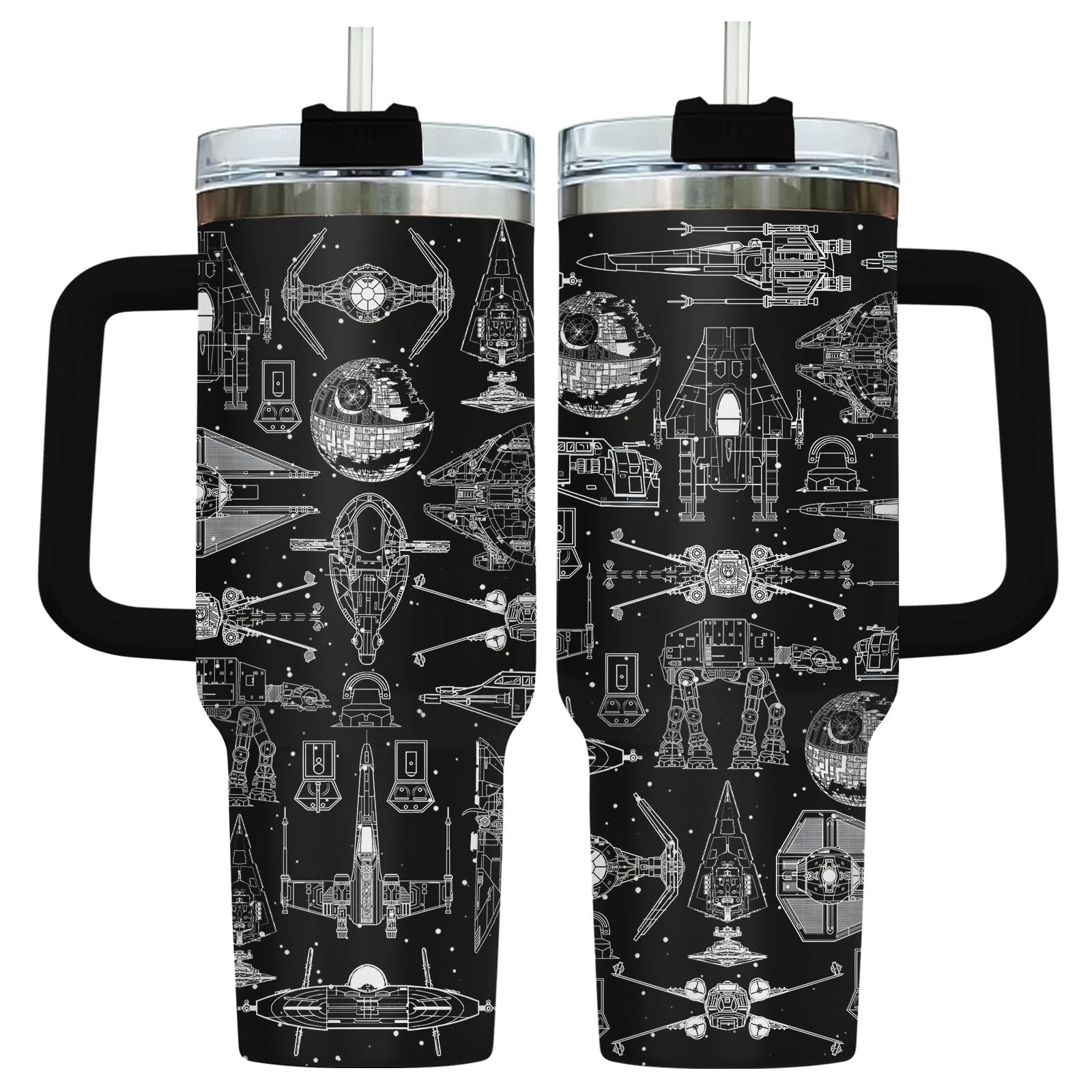 34HD Galaxy Spaceship Tumbler 40oz with Handle and Straw - Sci-Fi Star