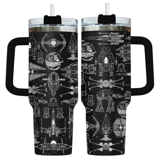 34HD Galaxy Spaceship Tumbler 40oz with Handle and Straw - Sci-Fi Star