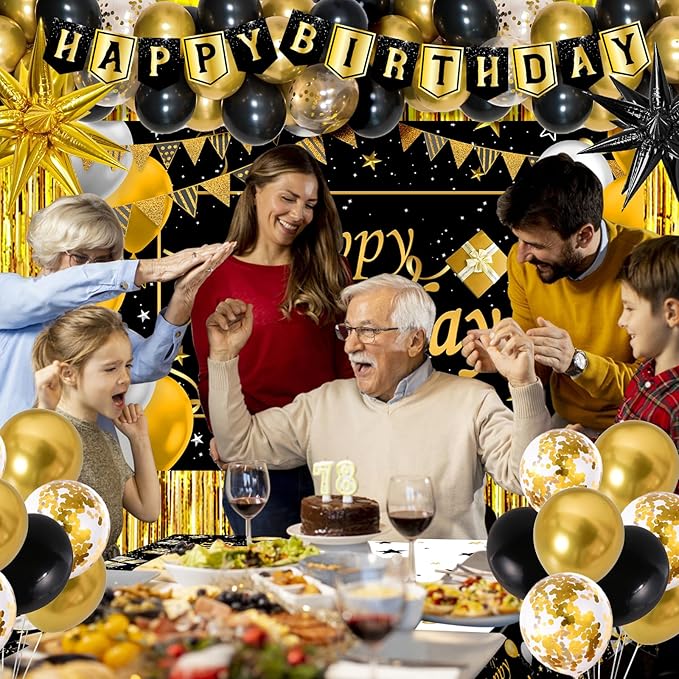 Black and Gold Birthday Decorations for Men Women Black Gold Party