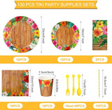 130 Pcs Tiki Party Supplies Sets Hawaiian Party Decor Luau Plates