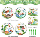 96 Pcs Dinosaur Plates and Napkins Tableware Set Serves 24 Dinosaur