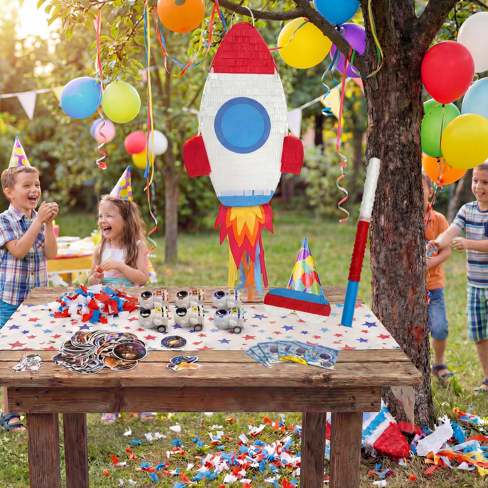 121 Pcs Rocket Piñata Set for Kids Large Space Piñatas Bundle